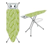 TEENO Table à Repasser Pliable 120 x 45 cm,pour Centrale Vapeur,Verrouillage Sécurisé,7 Réglages De Hauteur, Housse en Coton 100%,Support De Fer Intégré,Universel pour La Maison(Feuille Verte)