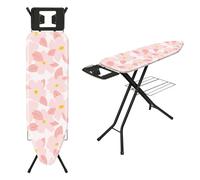 TEENO Table à Repasser Pliable 122 x 38 cm,pour Centrale Vapeur,Verrouillage Sécurisé,7 Réglages De Hauteur, Housse en Coton 100%,Support De Fer Intégré,Universel pour La Maison/La Laverie(Rose)