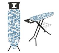 TEENO Table à Repasser Pliable 122 x 38 cm,pour Centrale Vapeur | Verrouillage Sécurisé,7 Réglages De Hauteur,Coton 100%,Support De Fer Intégré,Universel Pour La Maison(Bleu à motifs)
