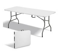 TEENO Table pliante 180 x 74 x 74 cm, 6 ou 8 places assises, table pliante d'extérieur avec serrure de sécurité, poignée de transport, table de jardin pliante blanche