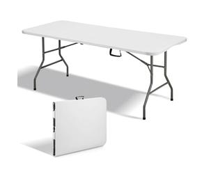 TEENO Table Pliante 180x74x74 cm 6 Or 8 Places,Table Pliante Exterieur avec Verrou de Sécurité,Poignée de Transport,Tableaude Jardin Pliantes Blanche, Parfaite pour Buffet,Fêtes et Camping