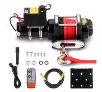 TEENO Treuil électrique 12V 4 500 LBS,2041 Kg, Corde Synthétique 5.5 mm x 10 m, Télécommande Sans Fil Treuil à Corde en Nylon