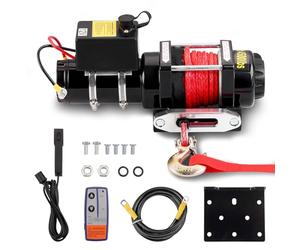 TEENO Treuil électrique 12V 4 500 LBS / 2041 Kg, Corde Synthétique 5.5 mm x 10 m, Télécommande Sans Fil Treuil à Corde en Nylon avec Contrôleur Filaire