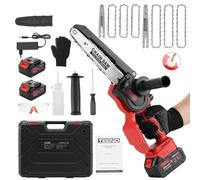TEENO Tronconneuse a Batterie, Mini Tronçonneuse Électrique 6&8 Pouces 2-en-1, Kit avec 6 Chaînes (3×6"+3×8"), Moteur Sans Balais, 2×4000mAh, 5500 tr/min, Portable pour Jardin, Taille Haie, Bois