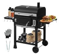 TEENO XXL Barbecue Charbon de Bois XXL - avec Couvercle, Thermomètre Intégré, Gants Anti-Chaleur, Cheminée, Ouvre-Bouteille & Fumoir - Grand Modèle pour Grillades Extérieures, Partis et Famille