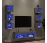Teenpull 8 pièces. Meuble de salon avec éclairage LED, matériau en bois gris Sonoma, design moderne, espace de rangement polyvalent pour le salon, les médias et le divertissement
