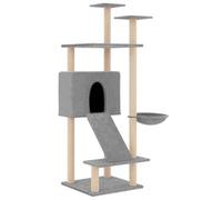 Teenpull Arbre à Chat Gris Clair 153 cm avec griffoirs en sisal Naturel, Maison, hamac, étagère et escalier pour Grimper, Jouer, se Reposer et griffer en intérieur Salon