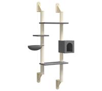 Teenpull Arbre à Chat Mural Gris foncé 180 cm avec griffoir en sisal Naturel, Meuble Multi-Niveaux avec Niche, hamac, étagère pour Grimper, Jouer et se Reposer en intérieur, idéal Salon ou fenêtre