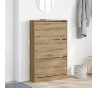 Teenpull Armoire à chaussures étroite en bois de chêne artisan - 80 x 21 x 125,5 cm - Meuble à chaussures moderne avec 3 portes - Organiseur peu encombrant - Pour jusqu'à 5 paires de chaussures