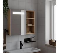 Teenpull Armoire à miroir avec éclairage LED, aspect chêne, 60 x 13 x 52 cm, montage mural, pour salle de bain, résistante à l'humidité, matériau dérivé du bois