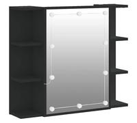 Teenpull Armoire à Miroir LED en Bois d'ingénierie Noir 70x16,5x60 cm Meuble Salle de Bain avec Rangement, Cabinet Flottant pour Articles de Toilette
