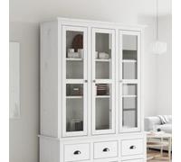 Teenpull Armoire avec Portes vitrées BODO Blanc Bois de pin Massif 115,5x38,5x118 cm Buffet Cabinet avec Rangement et poignées métal pour Cuisine Salon Salle à Manger