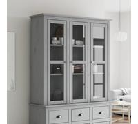 Teenpull Armoire avec Portes vitrées BODO Gris Bois de pin Massif 115,5x38,5x118 cm, Buffet Cabinet avec Rangement, crédence pour Salle à Manger, Buffet Table avec Stockage, Style français Charmant