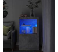 Teenpull Armoire d'appoint avec lumières LED en bois gris béton, 60,5 x 37 x 100 cm, design moderne, grand espace de rangement, pour salon