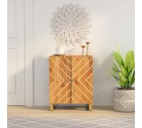 Teenpull Armoire d'appoint marron et noir, 60 x 33,5 x 75 cm, en bois de manguier massif avec finition acacia, buffet stable avec beaucoup d'espace de rangement pour le salon, la salle à manger