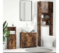 Teenpull Armoire de Bain en Bois d'ingénierie chêne fumé 60x33x61 cm Meuble-lavabo Salle de Bain avec Grand Espace de Rangement Design élégant et Fixation Murale sécurisée