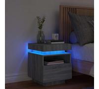 Teenpull Armoire de Chevet Sonoma Gris avec lumières LED RVB, Bois d'ingénierie 40x39x48,5 cm, Table de Chevet avec Espace de Rangement, connecteur USB, Meuble Pratique pour Chambre