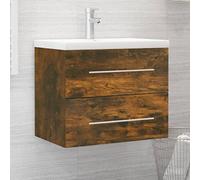 Teenpull Armoire de lavabo avec bac encastrable, bois de chêne fumé, 60 x 38,5 x 48 cm, espace de rangement pour salle de bain, résistant à l'humidité, design moderne