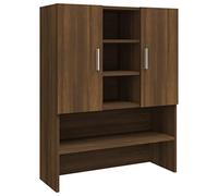 Teenpull Armoire de machine à laver marron aspect chêne 70,5 x 25,5 x 90 cm avec 2 portes, 9 compartiments, peu encombrant, pour buanderie, salle de bain, kit d'empilage et amortisseur de vibrations