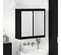 Teenpull Armoire de salle de bain à miroir en bois - 60 x 20 x 60 cm - Montage mural - Avec 2 portes - Miroir plat - Grand espace de rangement pour salle de bain, couloir, dressing - Noir
