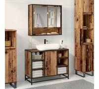Teenpull Armoire de salle de bain, aspect bois vieilli, 80 x 33 x 60 cm, matériau à base de bois, avec porte et 2 étagères, facile d'entretien, durable, idéale pour les ensembles de meubles de salle