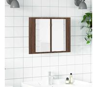 Teenpull Armoire de salle de bain avec miroir à LED, marron, aspect chêne, 60 x 12 x 45 cm, en matériau dérivé du bois, montage mural, avec éclairage, 2 compartiments, résistante à l'humidité, pour