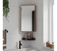 Teenpull Armoire de salle de bain d'angle à miroir aspect chêne 30 x 24 x 60 cm avec 2 étagères, montage mural pour salle de bain, convient aux pièces humides, matériau en bois durable