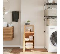 Teenpull Armoire de salle de bain en bambou avec porte à lamelles, 36 x 33 x 87 cm, laquée imperméable, pieds surélevés, armoire de rangement polyvalente pour salle de bain, cuisine et couloir