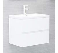 Teenpull Armoire d'évier Blanc en Bois d'ingénierie avec lavabo céramique intégré 60x38,5x45 cm, Meuble-lavabo avec Robinet et trop-Plein, Rangement Pratique pour Salle de Bain Moderne