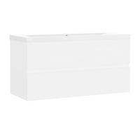 Teenpull Armoire d'évier en Bois d'ingénierie Blanc avec lavabo en céramique intégré 90x38,5x45 cm, Meuble-lavabo Flottant avec tiroir, Cabinet de Salle de Bain Pratique et Moderne