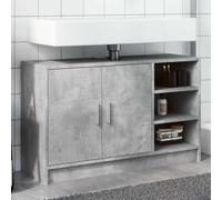 Teenpull Armoire d'évier Gris béton en Bois d'ingénierie 90x29x55 cm Meuble sous lavabo avec 2 Portes 3 Compartiments Rangement Salle de Bain Design Stable et résistant à l'humidité
