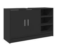 Teenpull Armoire d'évier Noir en Bois d'ingénierie 90x29x55 cm Meuble sous lavabo avec 2 Portes 3 Compartiments Ouvert, Meuble Salle de Bain Flottant pour Rangement organisé