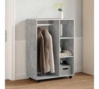 Teenpull Armoire en bois gris béton 80 x 40 x 110 cm avec roulettes, espace de rangement, tringle à vêtements et étagères pour chambre à coucher, chambre d'adolescent, chambre d'enfant, rangement peu