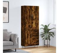 Teenpull Armoire haute en chêne fumé, 69,5 x 34 x 180 cm, matériau du bois, pieds en métal, espace de rangement pour salon, salle à manger, bureau