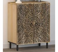 Teenpull Armoire latérale Bois Massif de manguier 60x33x75 cm avec Motif sculpté, Buffet Cabinet de Rangement Robuste pour Salon et Cuisine, Buffet Table avec Espace organisé
