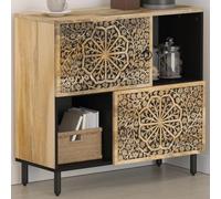 Teenpull Armoire latérale en Bois Massif de manguier 80x33x75 cm avec Motif sculpté, Buffet Cabinet de Rangement pour Salon et Salle à Manger, Meuble Buffet Table avec Espace de Stockage Pratique