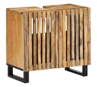 Teenpull Armoire lavabo Salle de Bain Bois manguier Massif Brut 62x34x58 cm Meuble avec 2 Portes Rangement Pratique Meuble évier Stable Pieds Fer