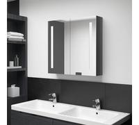 Teenpull Armoire murale à miroir à LED pour salle de bain, gris brillant, 62 x 14 x 60 cm, armoire murale avec éclairage, design moderne, MDF avec revêtement en mélamine, grand espace de rangement