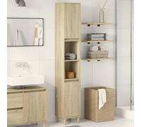 Teenpull Armoire Salle de Bain chêne Sonoma 30x30x190 cm en Bois d'ingénierie avec 2 Portes, Meuble de Rangement pour Salle de Bain, Cabinet de lavabo, Ensemble de mobilier Flottant Pratique