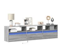 Teenpull Armoire TV murale avec LED gris Sonoma - 180 x 31 x 45 cm - Matériau du bois - Montage mural - Grand espace de rangement - Pour salon, chambre à coucher - Console multimédia