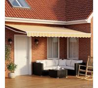 Teenpull Auvent électrique extensible à bras articulé - 4,5 x 3 m - Jaune et blanc - Avec panneau solaire et télécommande - Résistant aux intempéries - Protection solaire UV pour terrasse, balcon