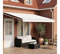 Teenpull Auvent électrique extensible blanc 4,5 × 3 m avec éclairage LED et capteur météo, cadre en aluminium, bras articulé pour terrasse, balcon, jardin, protection UV et pluie, montage mural