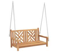Teenpull Banc à bascule marron 114 x 60 x 64 cm, bois massif teck résistant aux intempéries, ergonomique, pour jardin, terrasse, balcon, véranda, extérieur, jusqu'à 160 kg