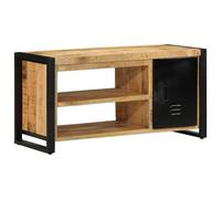 Teenpull Banc à chaussures en bois de manguier brut massif, 100 x 40 x 50 cm, avec porte, idéal comme banc de rangement pour l'entrée, un organisateur de chaussures pratique et une armoire polyvalente