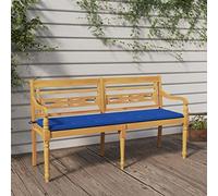 Teenpull Banc Batavia en Bois de Teck Massif 150 cm avec Coussin Bleu Royal pour terrasse Jardin extérieur, siège Confortable résistant aux intempéries
