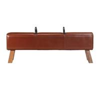 Teenpull Banc Cheval d'arçon Vintage en Cuir véritable de chèvre Marron avec Pieds en Bois d'acacia 135x25x55 cm Banquette siège Confortable pour Salon Chambre entrée Couloir