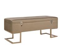 Teenpull Banc Coffre en Velours Beige 105 cm avec Compartiment de Rangement, Pieds en Fer doré, Meuble de Salon, entrée, Chambre, Pouf Banquette Fonctionnel