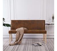 Teenpull Banc de 139,5 cm, aspect daim marron, banc en bois résistant, pour couloir et chambre à coucher, banc rembourré confortable avec espace de rangement