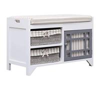 Teenpull Banc de couloir blanc 70 x 33,5 x 45 cm, en bois de paulownia, banc à chaussures avec coussin, espace de rangement pour entrée, prêt à l'emploi