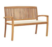 Teenpull Banc de Jardin empilable en Bois de Teck Massif avec Coussin crème Confortable 128,5 cm pour terrasse Balcon Patio extérieur résistant aux intempéries Solide et décoratif